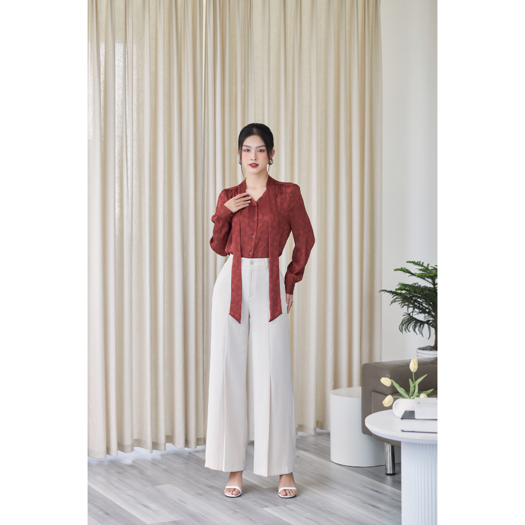 Áo Sơ Mi Nữ Thắt Nơ GILLEE Tay Phồng Voan Mềm FAK059