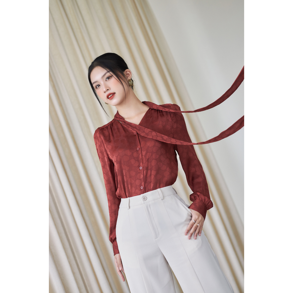 Áo Sơ Mi Nữ Thắt Nơ GILLEE Tay Phồng Voan Mềm FAK059