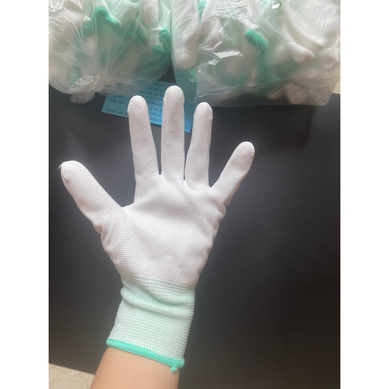 10 đôi Găng tay bảo hộ  trắng xám lòng bàn tay phủ PU  bảo vệ tay  tránh tiếp xúc vật sắc nhọn giá tốt