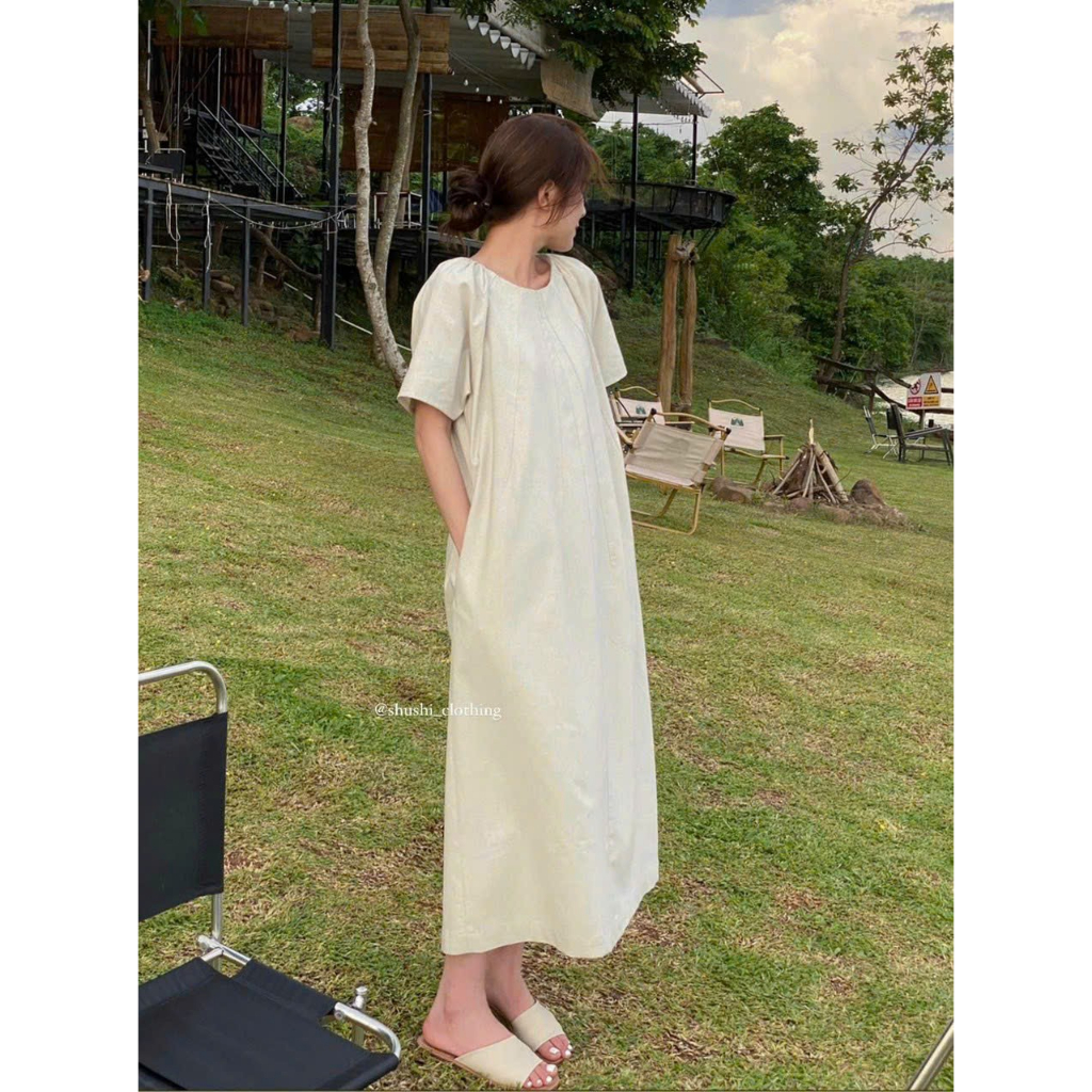 Đầm suông maxi form rộng có túi tay con