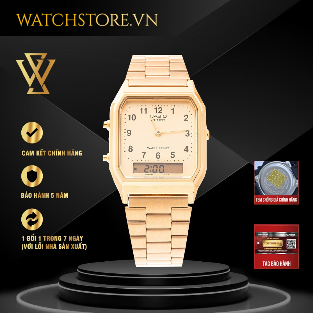 Đồng Hồ Điện Tử Nam Casio WATCHSTORE AQ-230GA-9BMQ Thiết Kế Mặt Kính Nhựa 29.8mm, Dây Đeo Kim Loại, Vỏ Thép Không Gỉ