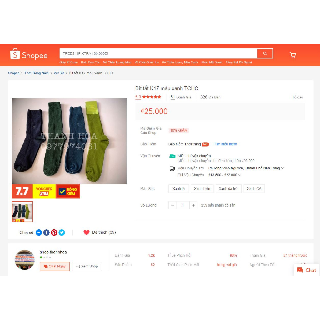 Bít tất vớ màu xanh hàng chuẩn