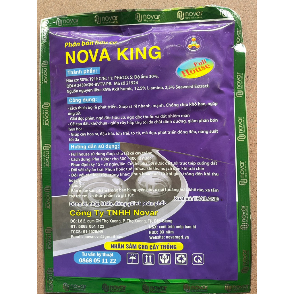 Phân bón hữu cơ Nova King Excellent gói 100gr, ra rễ mạnh, giúp cây ra hoa, đậu trái, lớn trái, to củ