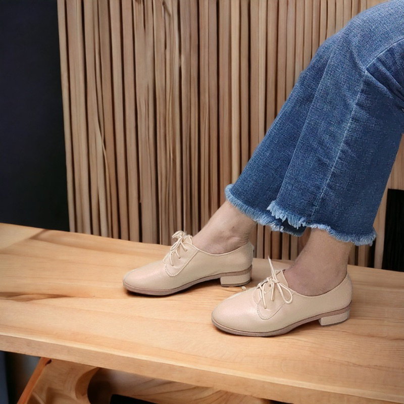 Giầy oxFord nữ enako tp13671- mũi tròn cột dây gót cao 2.5 cm