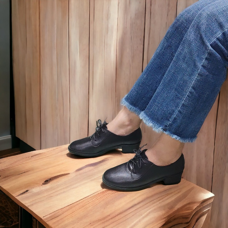 Giầy oxFord nữ enako tp13671- mũi tròn cột dây gót cao 2.5 cm