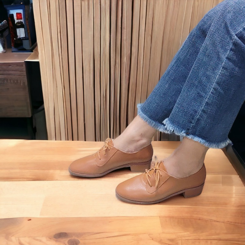 Giầy oxFord nữ enako tp13671- mũi tròn cột dây gót cao 2.5 cm