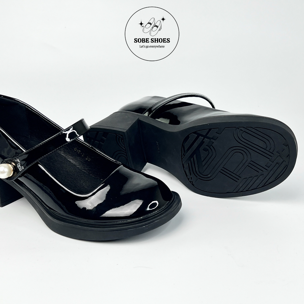 Giày Mary Jane Đế Cao Mũi Tròn Da Bóng