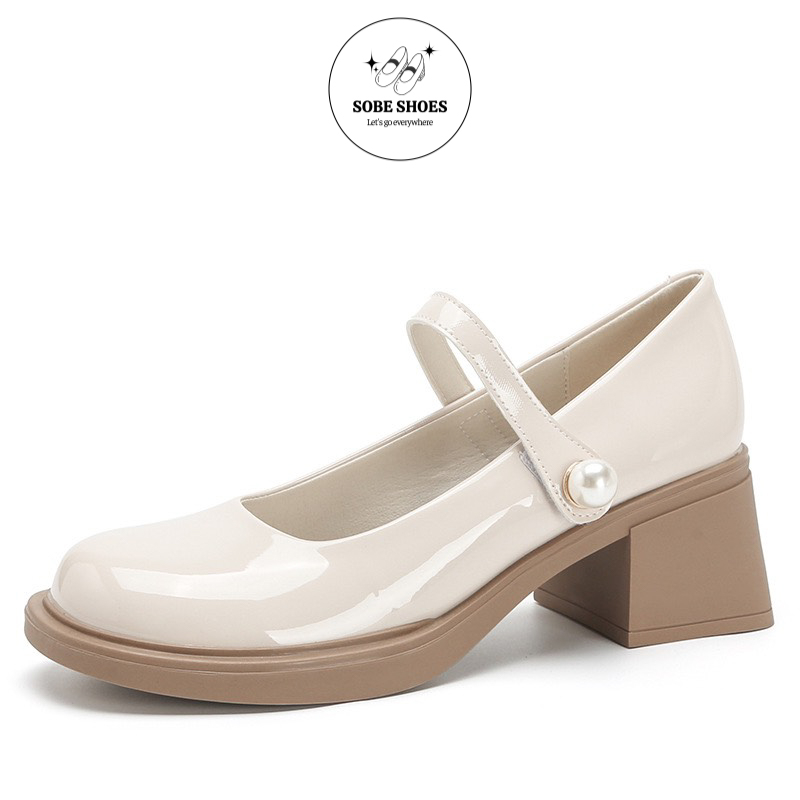 Giày Mary Jane Đế Cao Mũi Tròn Da Bóng