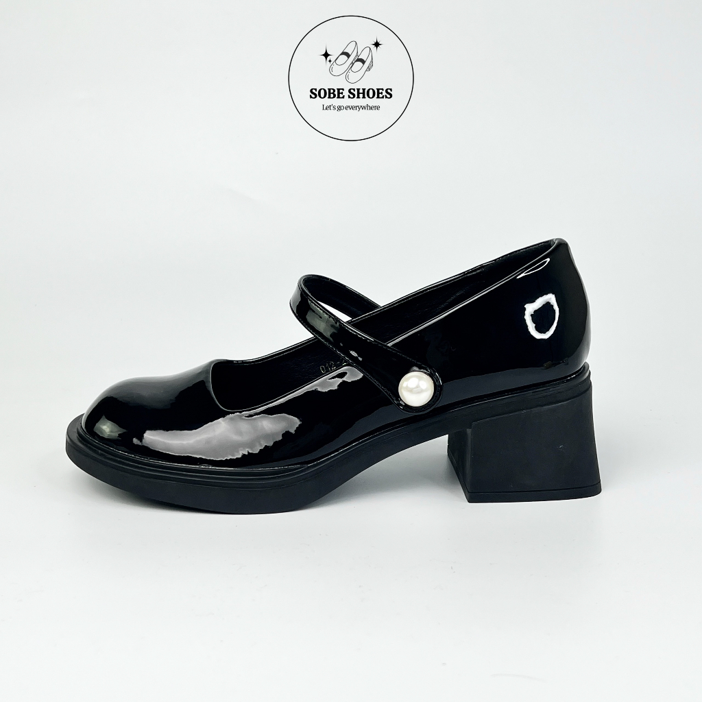 Giày Mary Jane Đế Cao Mũi Tròn Da Bóng