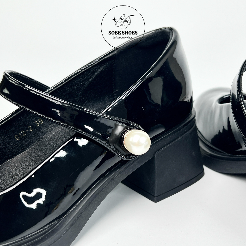 Giày Mary Jane Đế Cao Mũi Tròn Da Bóng