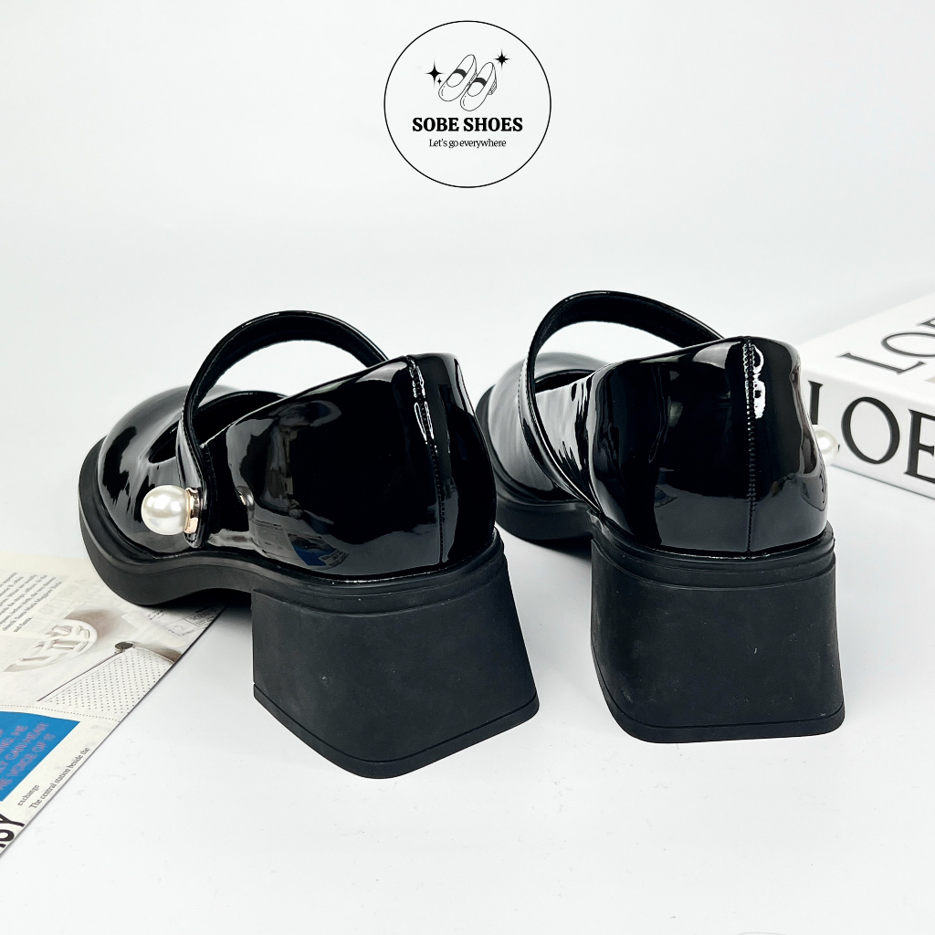 Giày Mary Jane Đế Cao Mũi Tròn Da Bóng