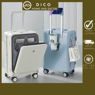 Vali du lịch mở phía trước tích hợp sạc điện thoại, nhựa ABS dày dặn, chắc chắn mẫu mới nhất 2023