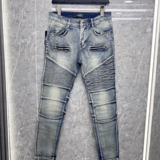 Quần Jean Nam Batman Xanh Bụi Phối Đùi Vải Nhăn Khoá Zip Quần Bò Nam Đùi Nhăn Phối Khóa Ngang