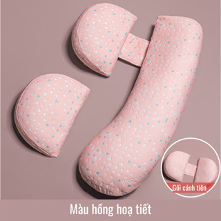 Gối bầu cánh tiên cao cấp cotton sợi tre, nhung tăm hỗ trợ nâng đỡ bụng bầu giảm áp lực lên cột sống