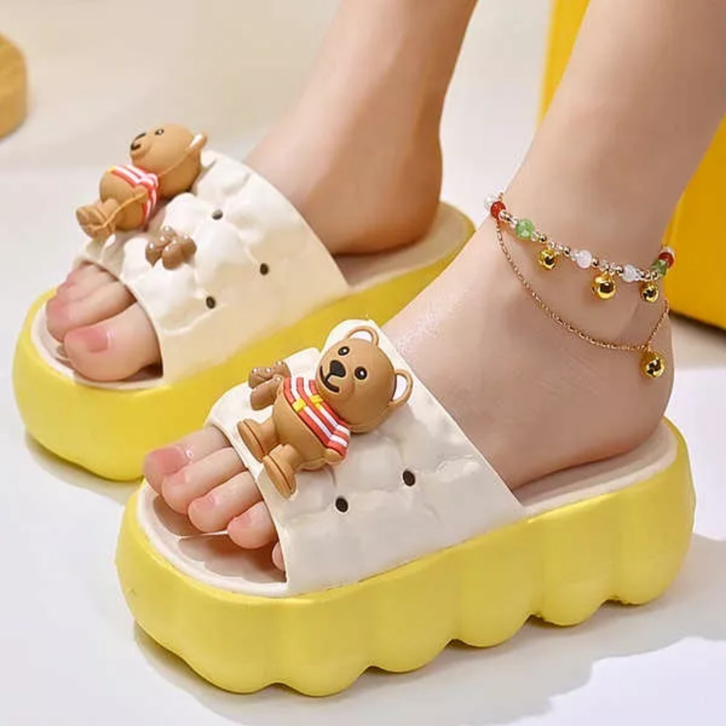 Dép bánh mì nữ quai ngang đế dày cao 5cm tăng chiều cao hình Gấu Nơ cute siêu nhẹ mùa hè - DL373