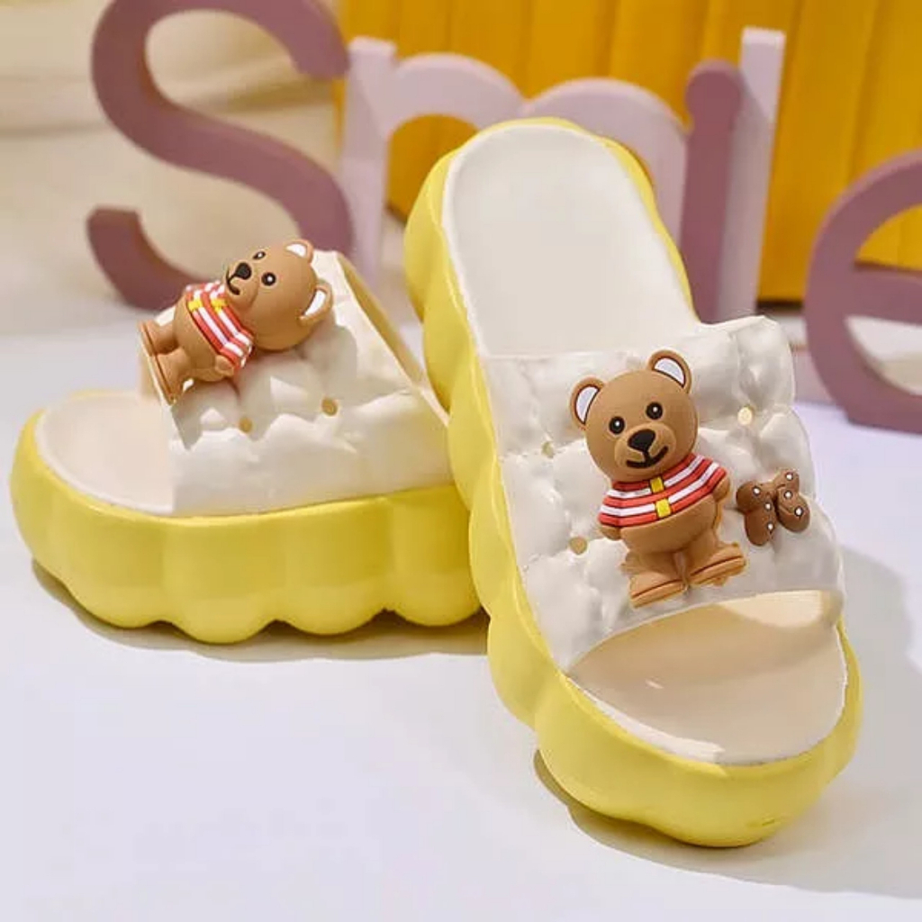 Dép bánh mì nữ quai ngang đế dày cao 5cm tăng chiều cao hình Gấu Nơ cute siêu nhẹ mùa hè - DL373