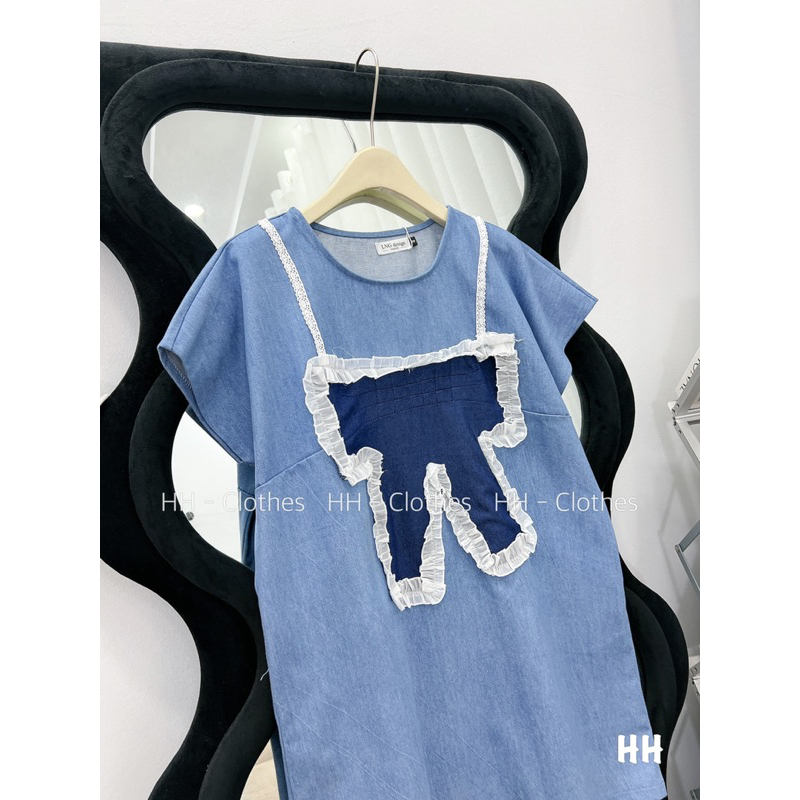 VÁY BÒ PHỐI BÈO NƠ XINH - ĐẦM XUÔNG FREESIZE DƯỚI 60kgC