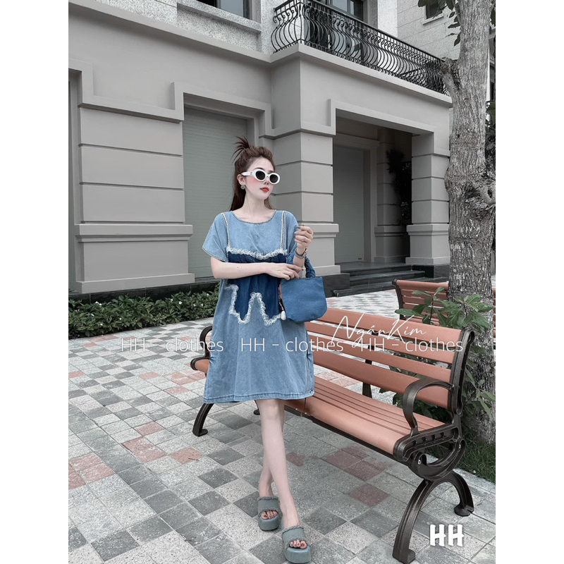 VÁY BÒ PHỐI BÈO NƠ XINH - ĐẦM XUÔNG FREESIZE DƯỚI 60kgC