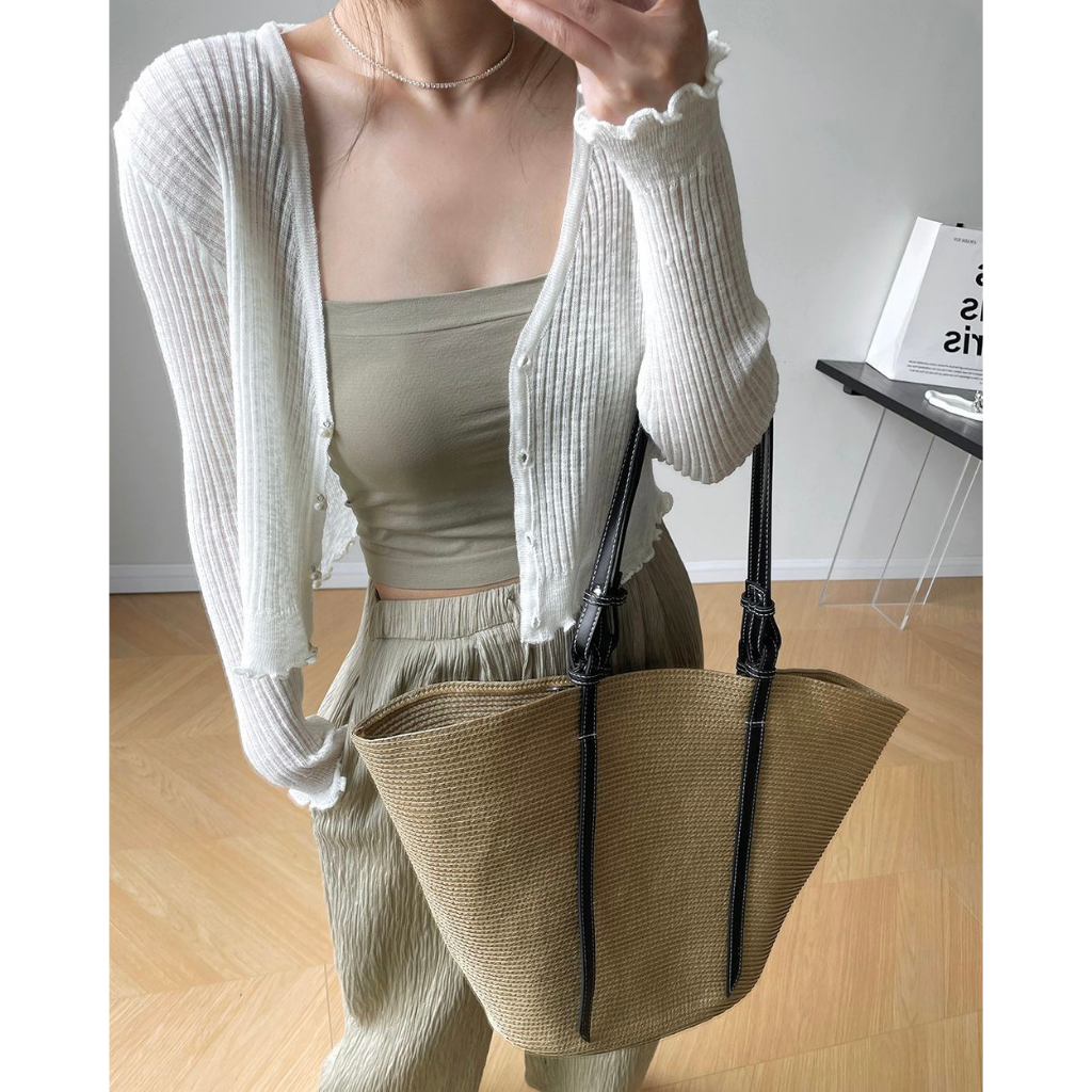 Áo khoác cardigan gân nút ngọc trai mùa hè - Nhakholiti AK604