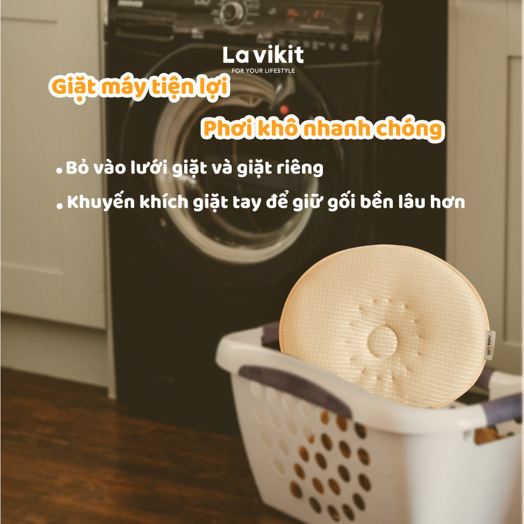 Gối nằm chống bẹt đầu vải lưới Tencel La vikit cho bé sơ sinh 1-18 tháng