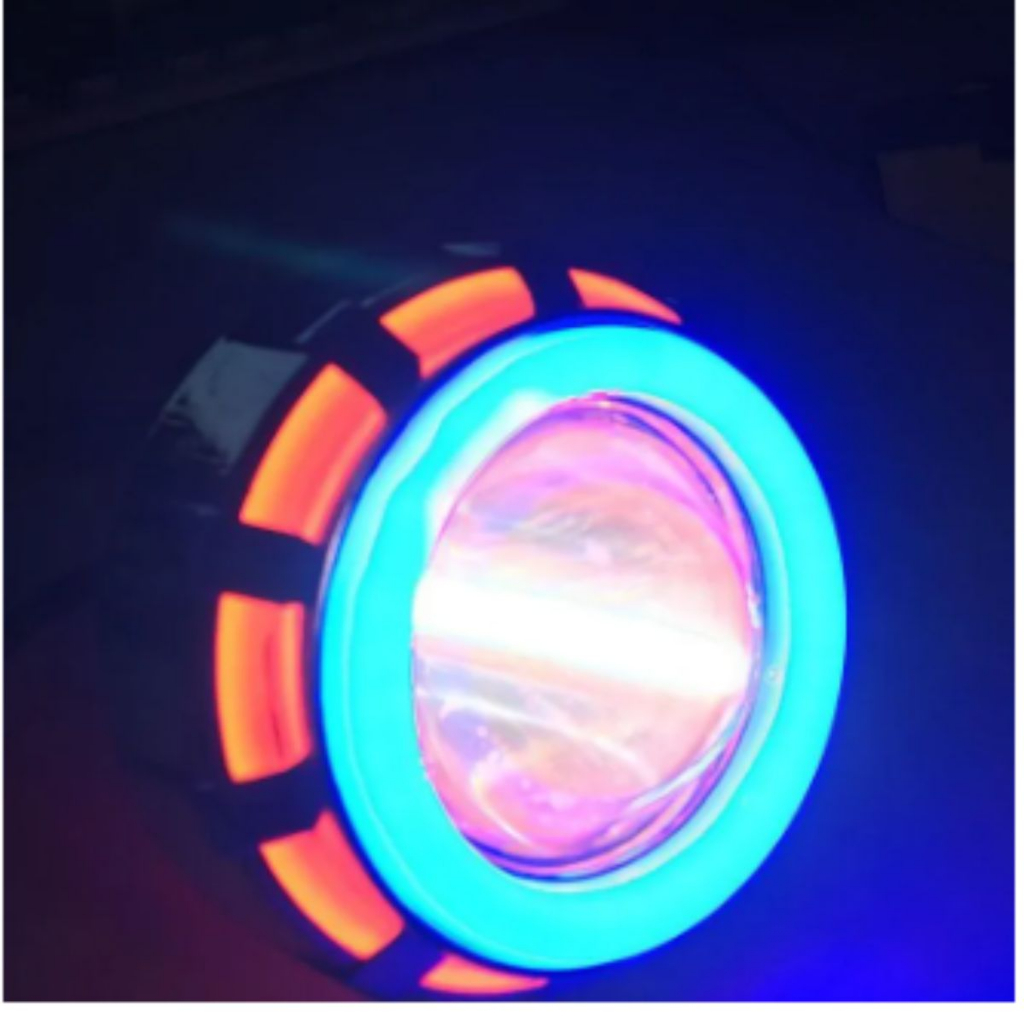 Đèn pha bi cầu, đèn pha led bi cầu viền xanh, ánh sáng 7 màu