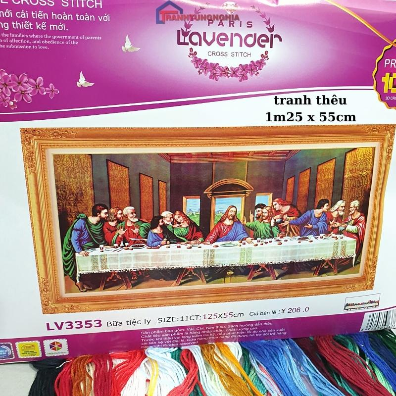 Tranh thêu chữ thập bữa tiệc ly 12 thánh tông đồ 85cm x 44cm - 1m25 x 55cm - 1m66 x 71cm