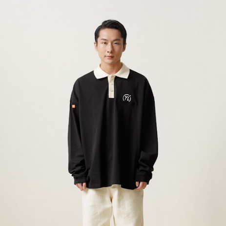 Áo polo dài tay unisex Tag Logo NAIVETE sweater cổ bẻ chất liệu cotton