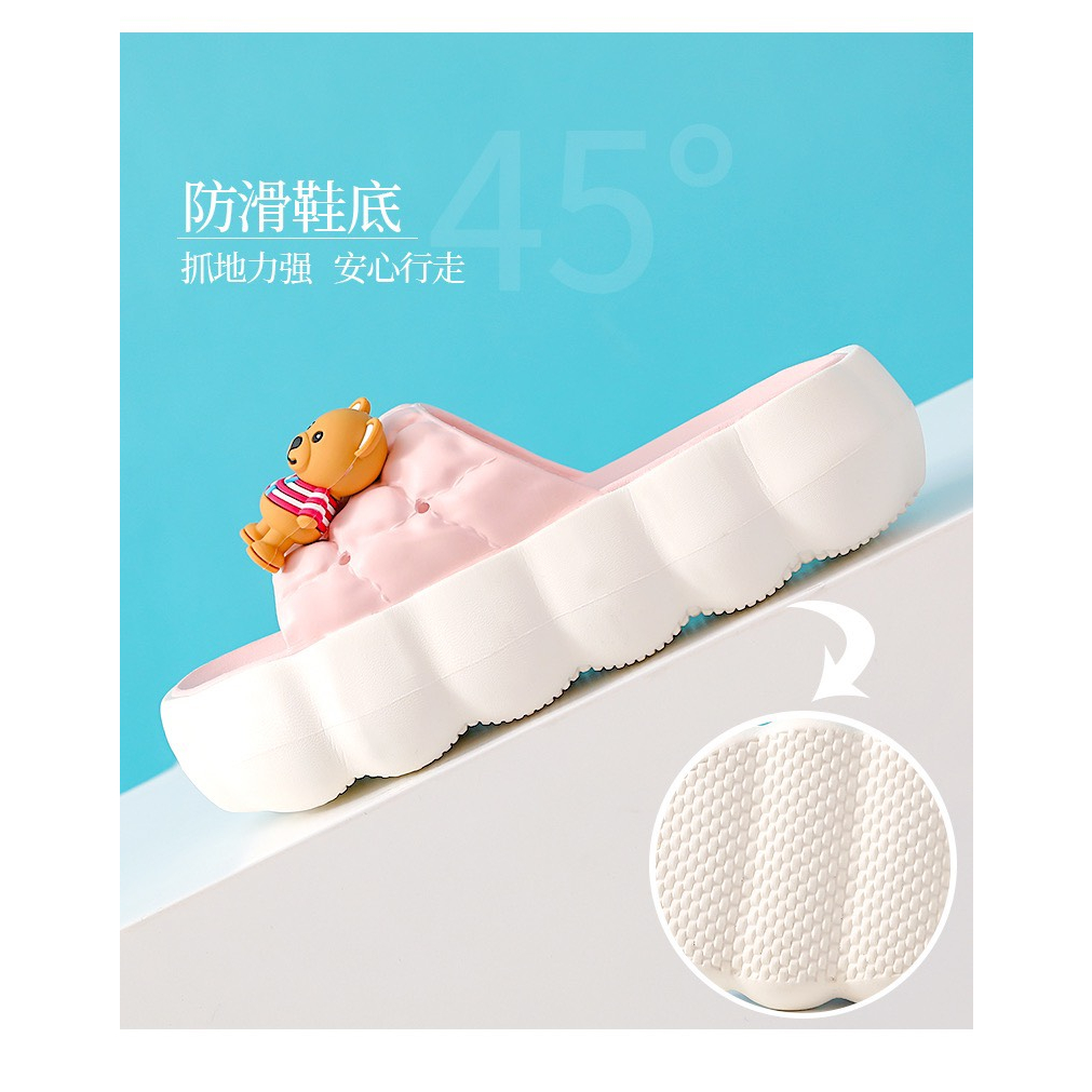 Dép bánh mì nữ quai ngang đế dày cao 5cm tăng chiều cao hình Gấu Nơ cute siêu nhẹ mùa hè - DL373