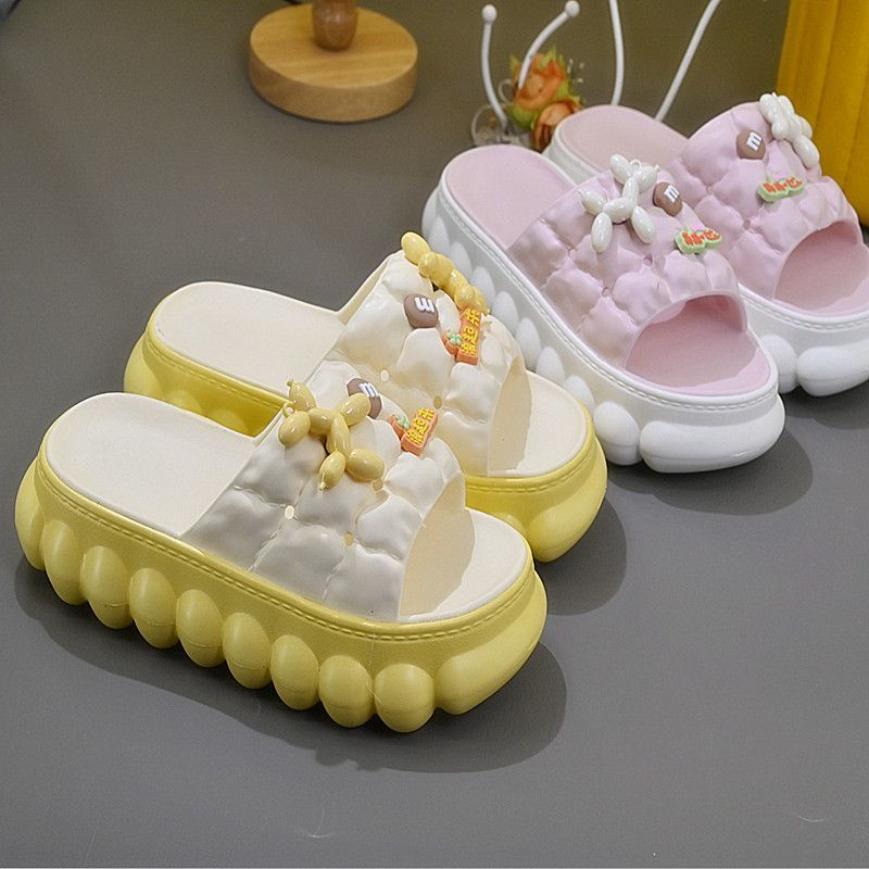 Dép bánh mì nữ quai ngang đế dày cao 5cm tăng chiều cao hình Gấu Nơ cute siêu nhẹ mùa hè - DL373