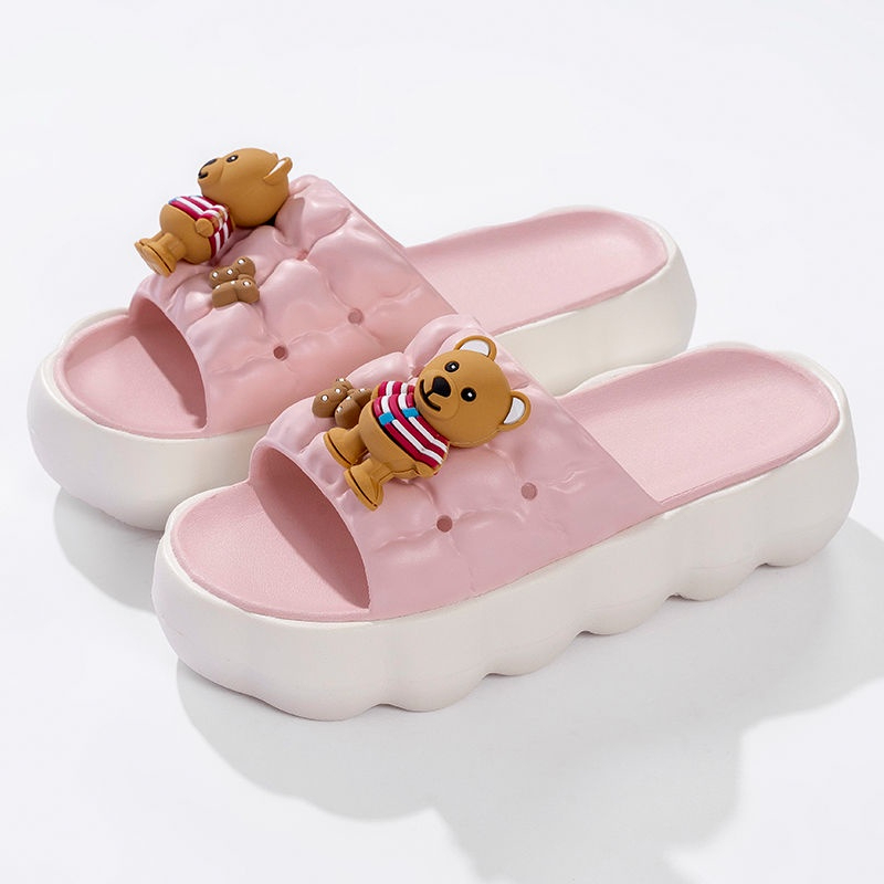 Dép bánh mì nữ quai ngang đế dày cao 5cm tăng chiều cao hình Gấu Nơ cute siêu nhẹ mùa hè - DL373