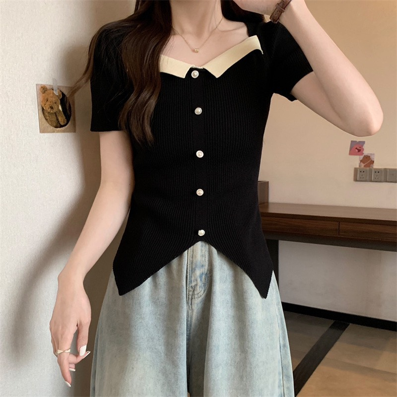 Áo len sweater tay ngắn cổ vuông phong cách Hari GenZ Aolenphoico P11K13
