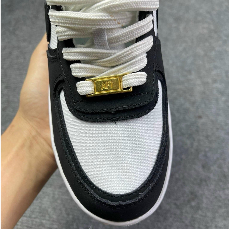 Giày AF1 VẢI TRẮNG ĐEN THAN DA LỘN CHUẨN 11, AIR FORCE 1 BẢN NEW