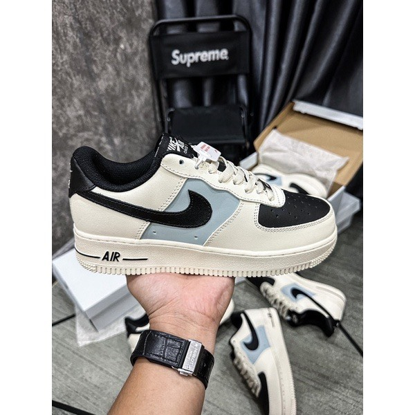 Giày AF1 VẢI TRẮNG ĐEN THAN DA LỘN CHUẨN 11, AIR FORCE 1 BẢN NEW