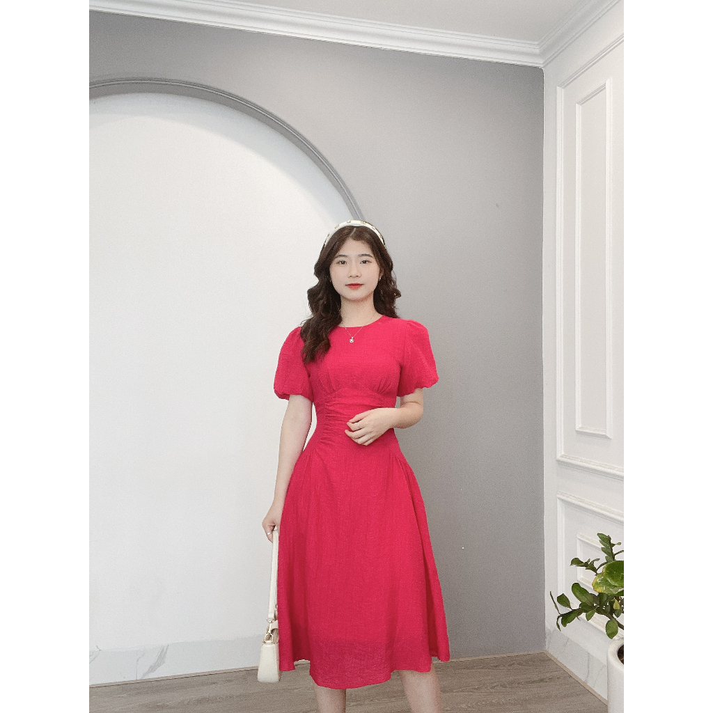 Váy Xòe Tơ Tay Bồng Xếp Li Eo Min House