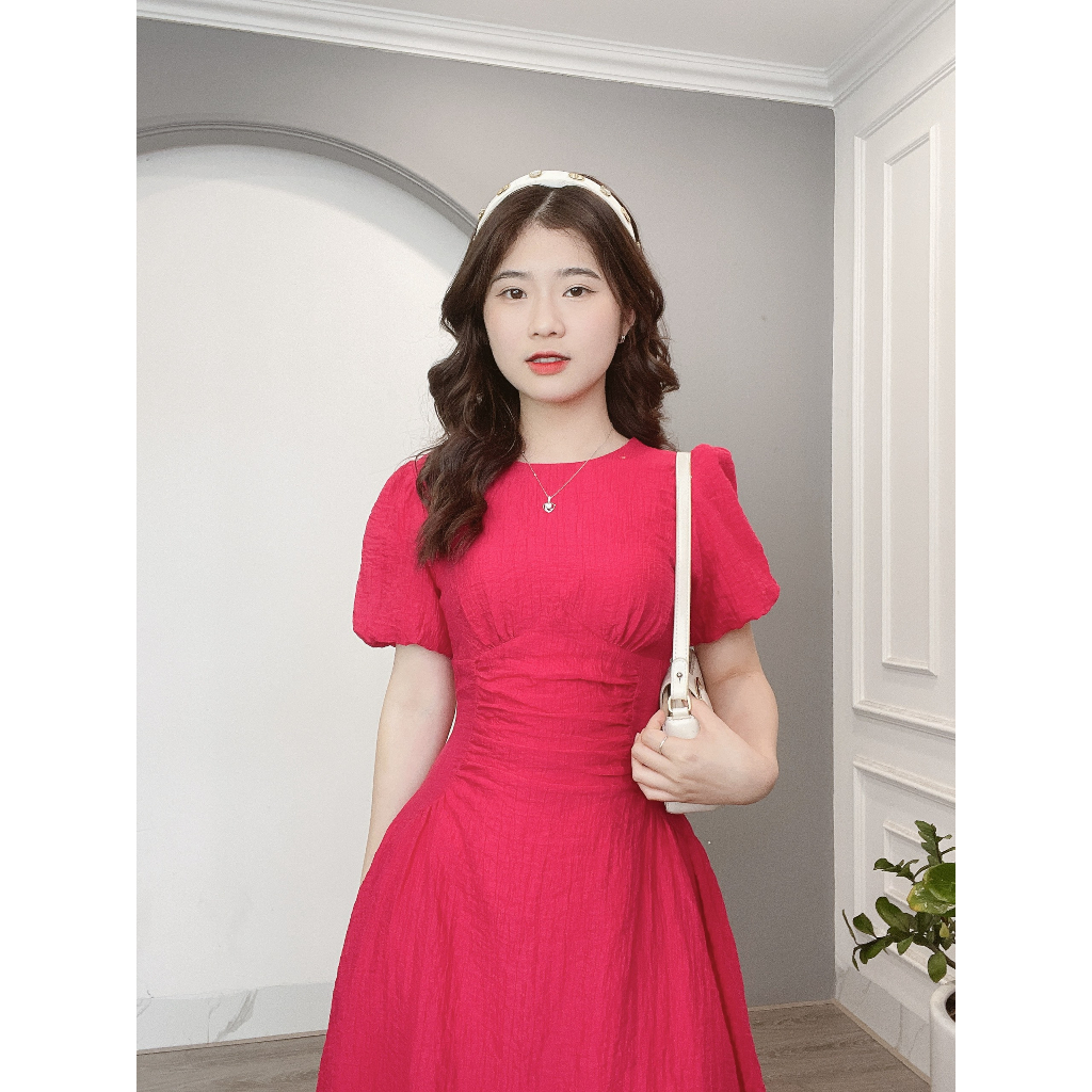 Váy Xòe Tơ Tay Bồng Xếp Li Eo Min House