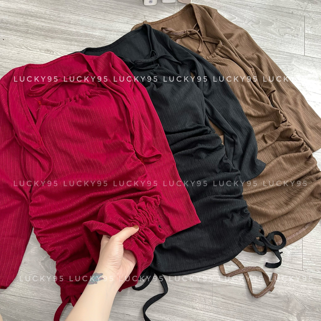 Sét Váy Ôm Body Rút Dây,Kèm Áo Khoác+Mút Ngực Sẵn_ảnh thật Của Shop
