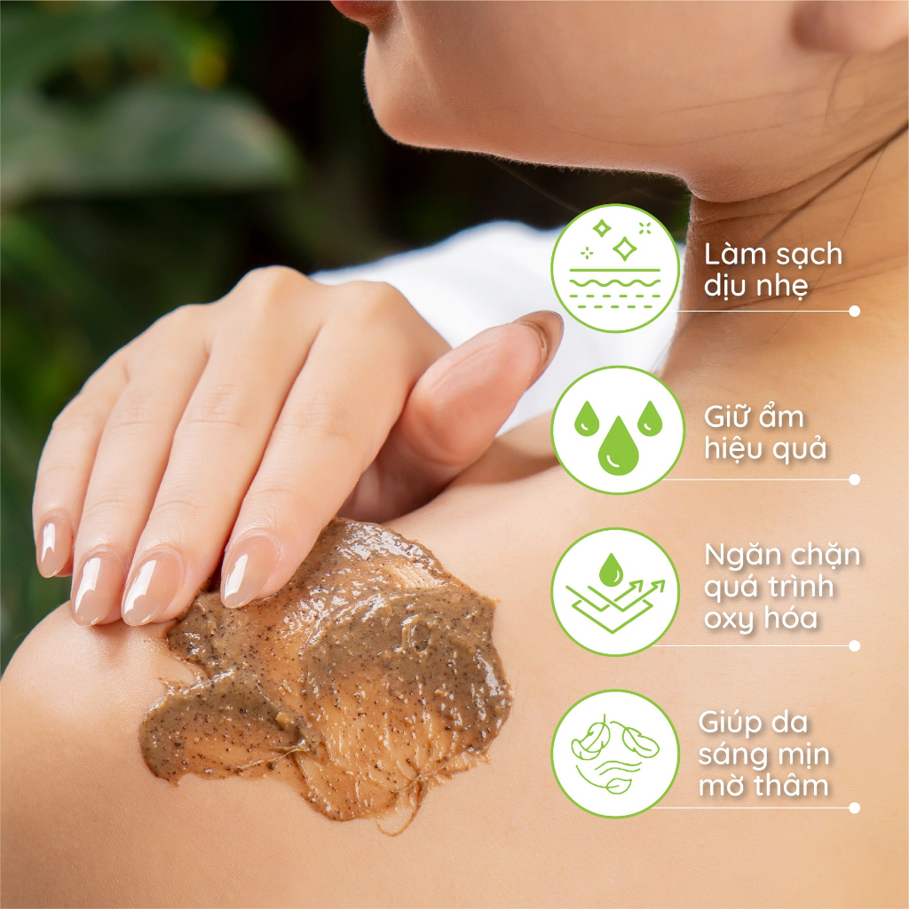 Tẩy Tế Bào Chết Body Cà Phê Organic - Mắc Ca 225g Macaland Dưỡng Ẩm, Chăm Da Sáng Mịn