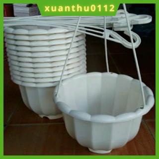 [10 chậu] Chậu nhựa treo trồng cây- Chậu bí treo trồng hoa, cây cảnh kèm dây treo, cỡ To hàng loại 1 dày đẹp.