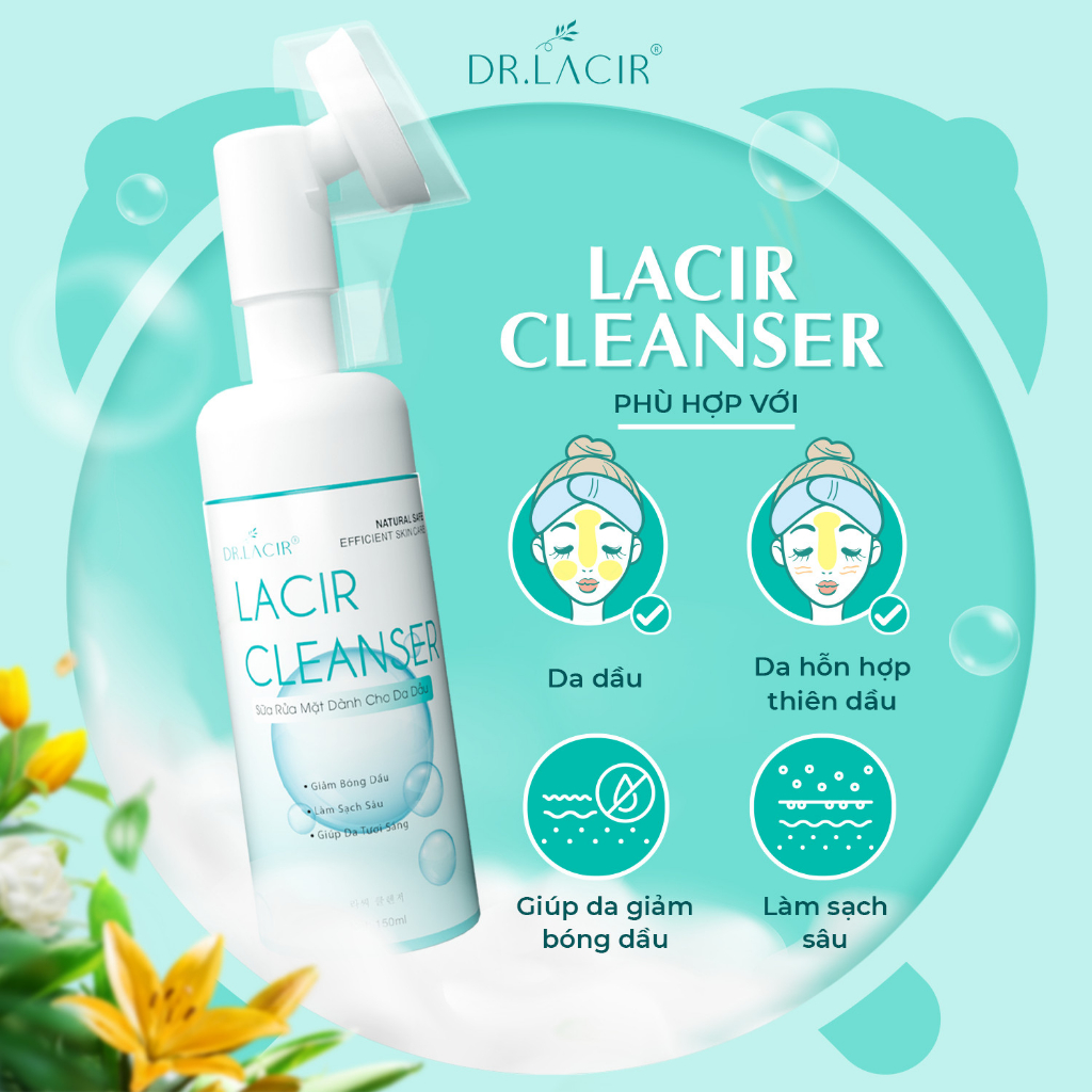 Sữa rửa mặt dịu nhẹ Cleanser chính hãng Dr.Lacir giúp sáng da sạch bụi bẩn mềm mịn 150ml