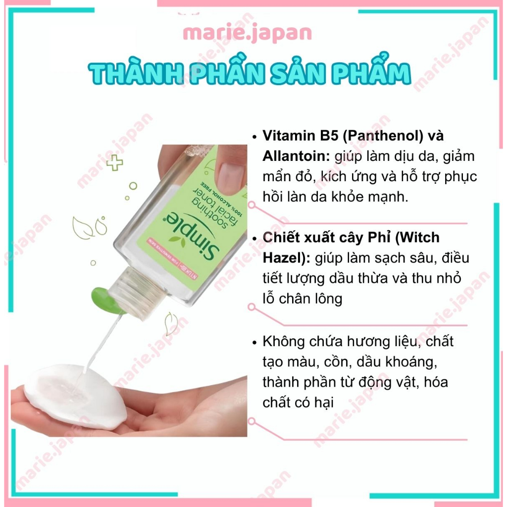 Nước Hoa Hồng SIMPLE Nhẹ Dịu Da Nhạy Cảm Soothing Facial Toner 200ml