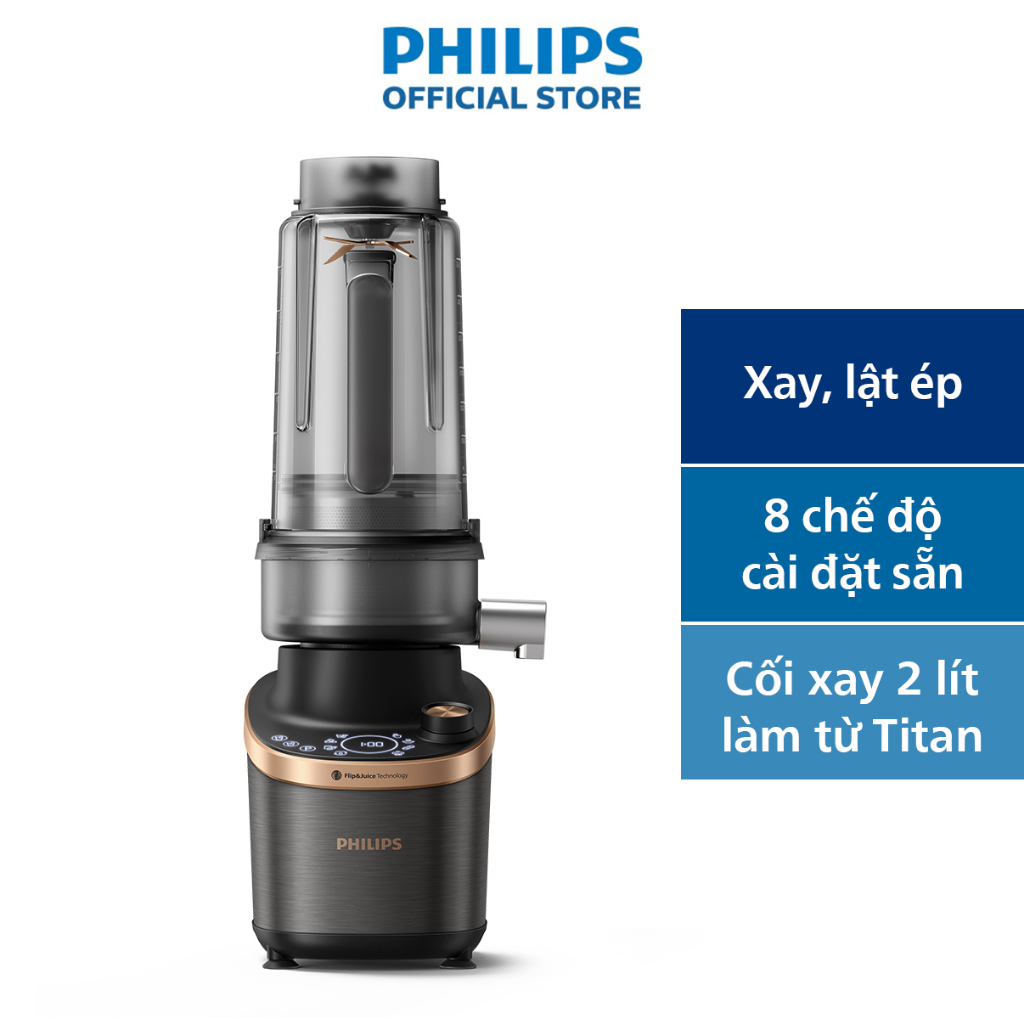 [Mã ELPLSBD06 giảm 10% đơn 1TR] Máy xay tốc độ cao có mô-đun máy ép trái cây Philips HR3770/00 Flip & Juice |1500W|1.8L