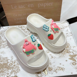 Dép bánh mì nữ gợn sóng đế độn 5cm tăng chiều cao đính sticker siêu cute hàng cao cấp - dl221