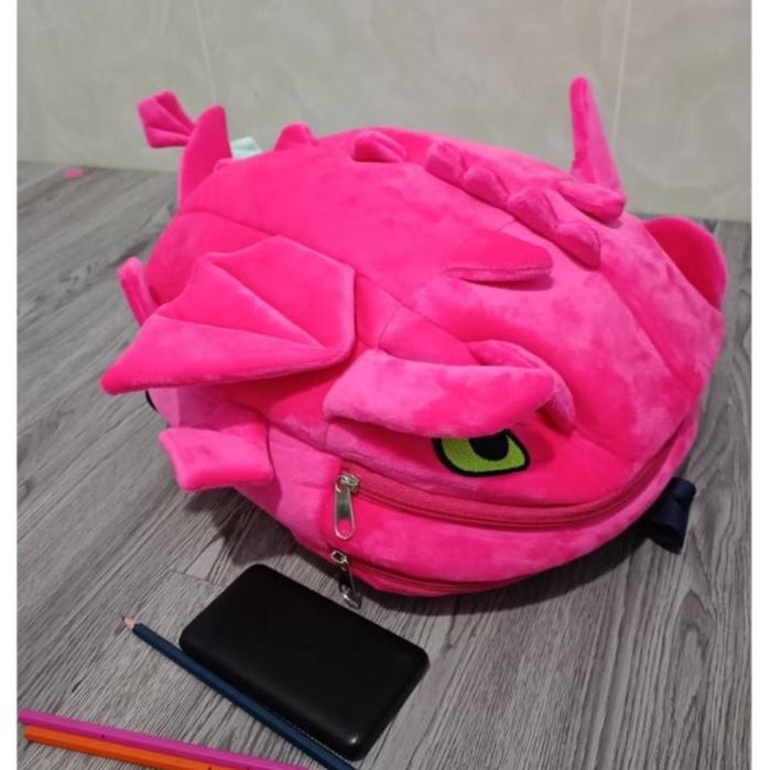 Balo hình khủng long vải  nhung mịn,Balo hình rồng size lớn 2 ngăn