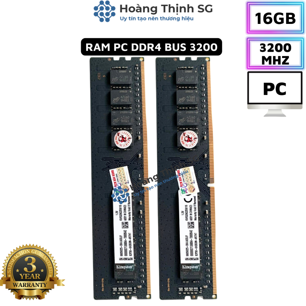 Ram DDR4 16GB Bus 3200MHz Kingston dùng cho máy tính Desktop PC - Bảo hành 3 năm - Hoàng Thịnh SG