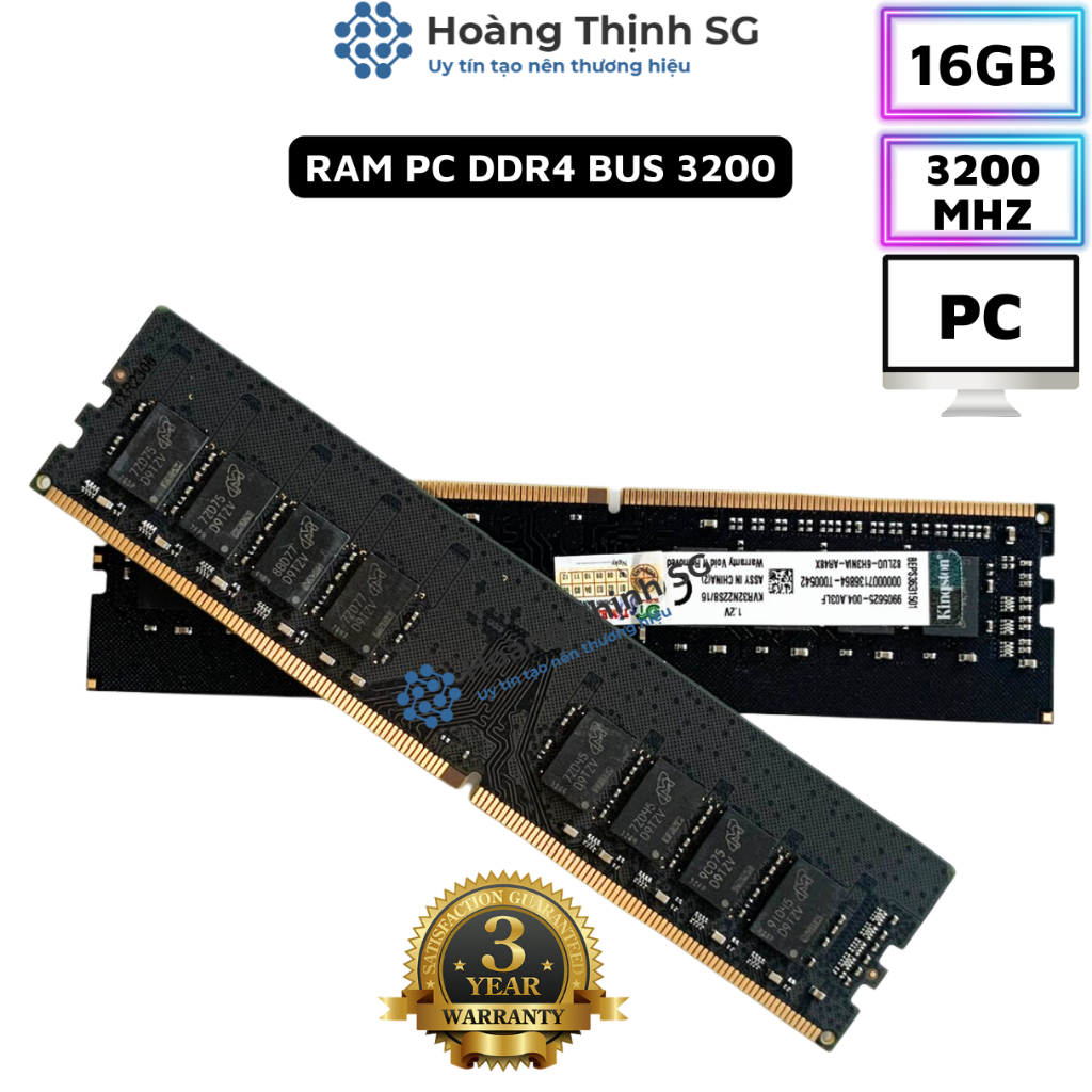 Ram DDR4 16GB Bus 3200MHz Kingston dùng cho máy tính Desktop PC - Bảo hành 3 năm - Hoàng Thịnh SG