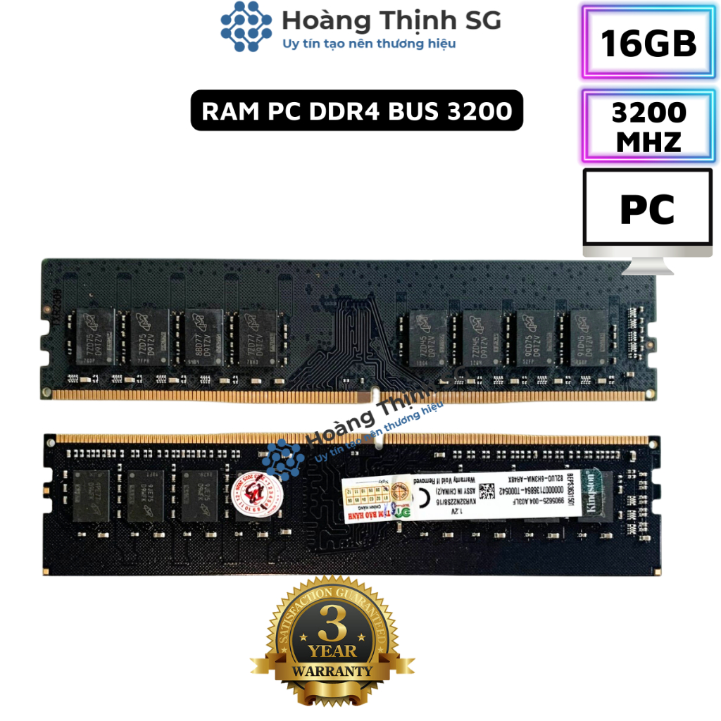 Ram DDR4 16GB Bus 3200MHz Kingston dùng cho máy tính Desktop PC - Bảo hành 3 năm - Hoàng Thịnh SG