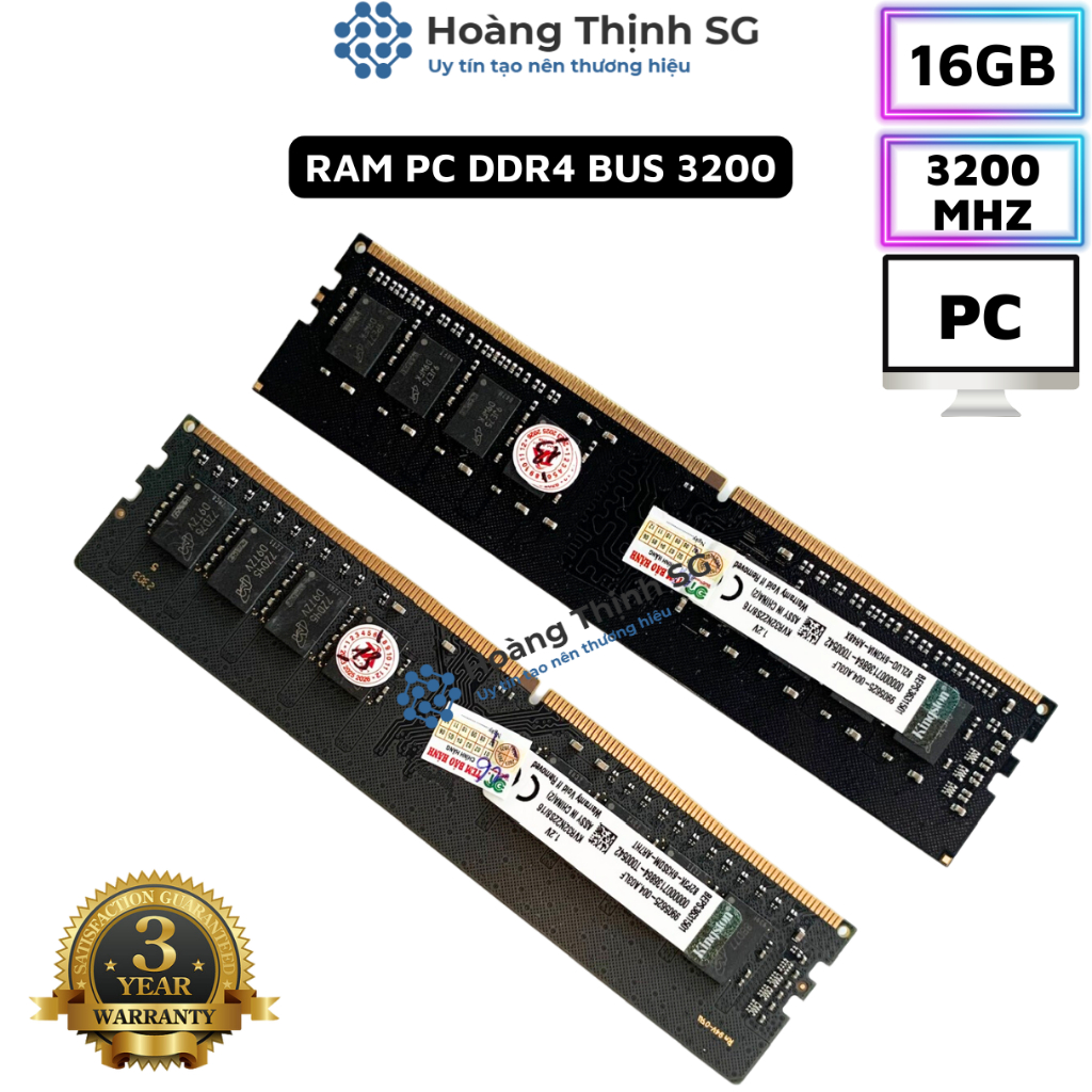 Ram DDR4 16GB Bus 3200MHz Kingston dùng cho máy tính Desktop PC - Bảo hành 3 năm - Hoàng Thịnh SG