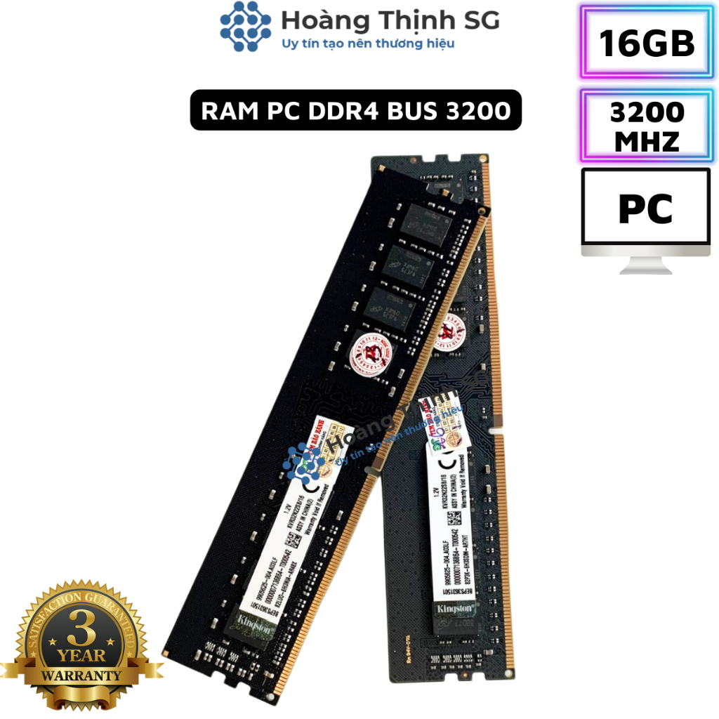 Ram DDR4 16GB Bus 3200MHz Kingston dùng cho máy tính Desktop PC - Bảo hành 3 năm - Hoàng Thịnh SG