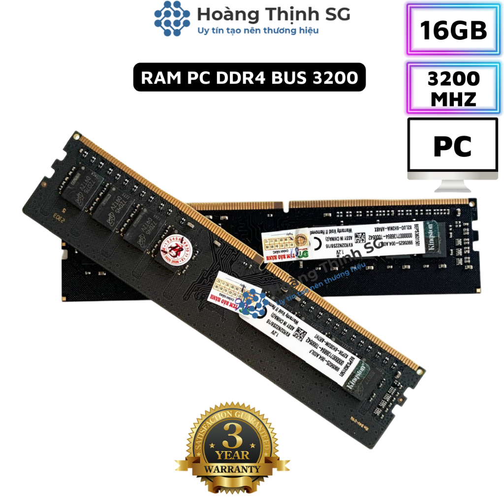 Ram DDR4 16GB Bus 3200MHz Kingston dùng cho máy tính Desktop PC - Bảo hành 3 năm - Hoàng Thịnh SG