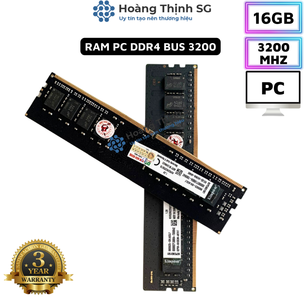 Ram DDR4 16GB Bus 3200MHz Kingston dùng cho máy tính Desktop PC - Bảo hành 3 năm - Hoàng Thịnh SG